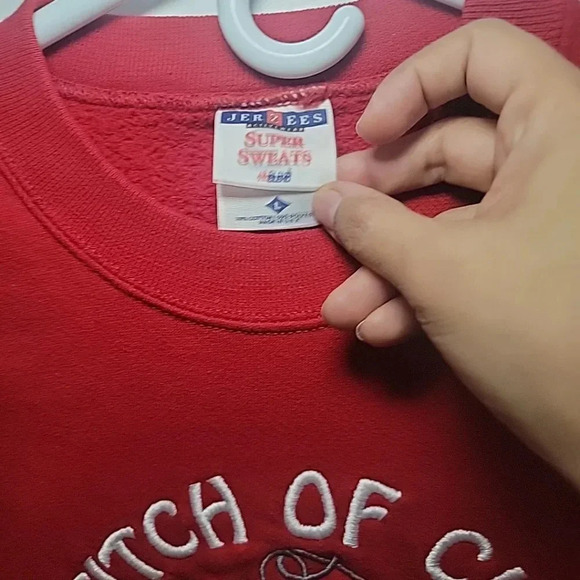 Jerzees Christmas Sweater Women's L Red Santa Crewneck Sweatshirt 90's Vintage - Picture 2 of 4